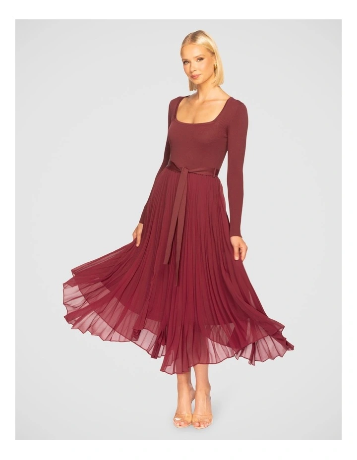 Rietta Long Sleeve Midi Dress in Burgundy
