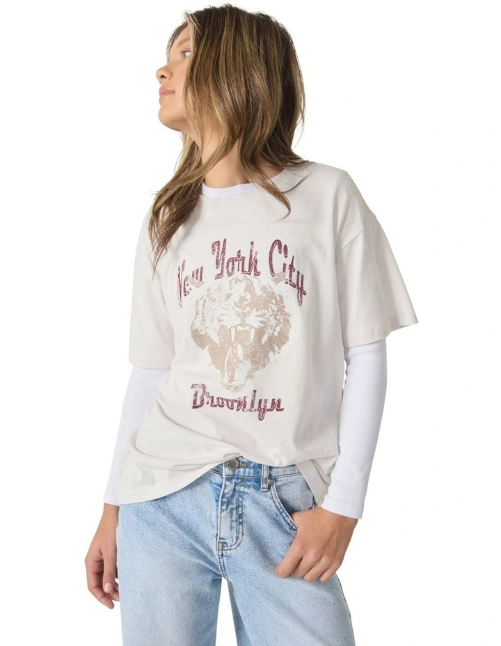 Tiger Oversized Band Tee in Grey