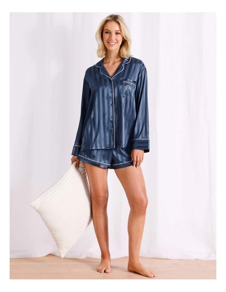 Luxe Satin Long Sleeve/ Short Pyjama Set in Blue
