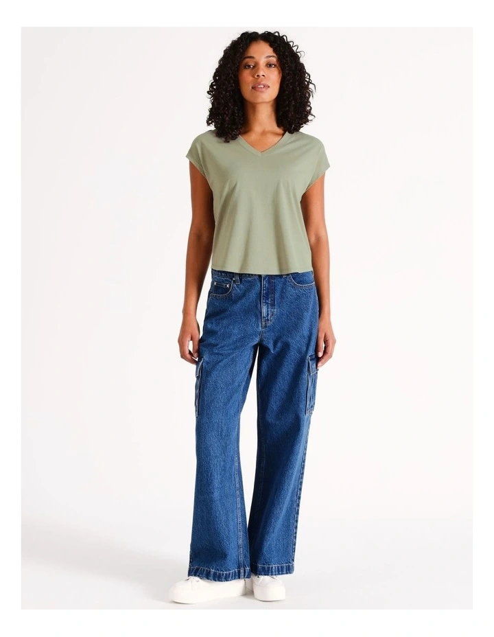 V-Neck Grown On Sleeve Tee in Sage
