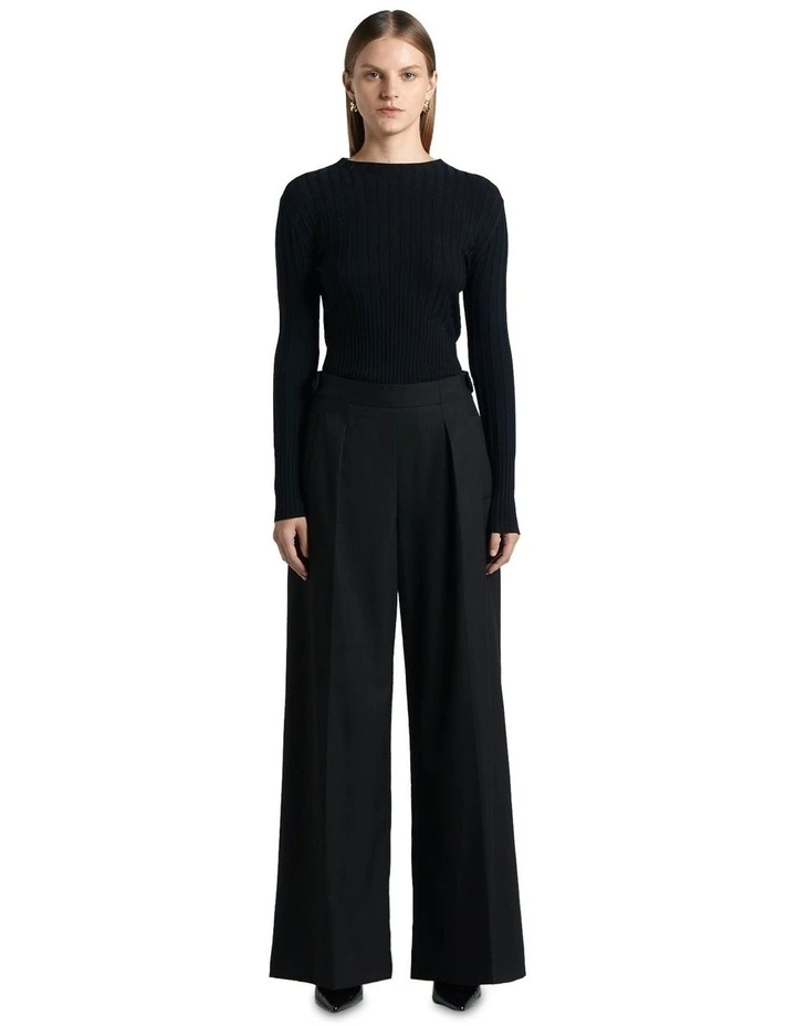 Pinstripe Pleat Wide Leg Pant in Black