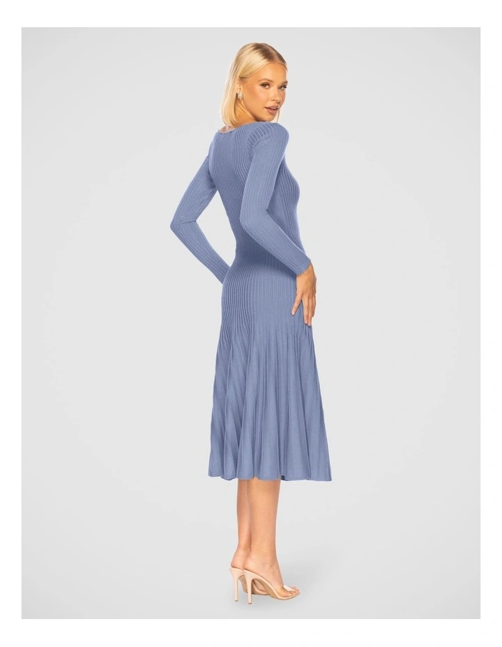 Diem Square Neck Knit Dress in Dusty Blue