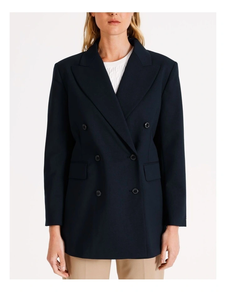 Double Breasted Relaxed Boxy Fit Blazer in Blue