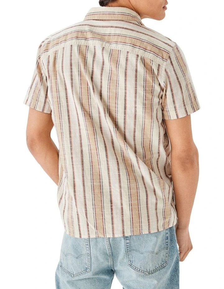 Striped Button-Up Resort Shirt in Brown
