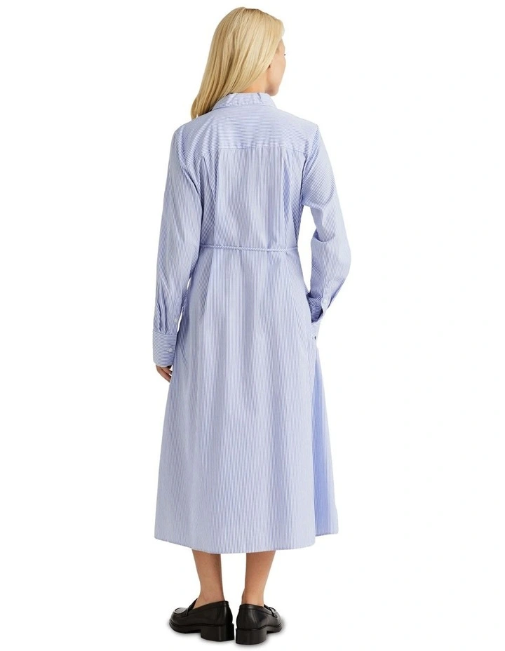 Cotton Midi Shirt Dress in Blue