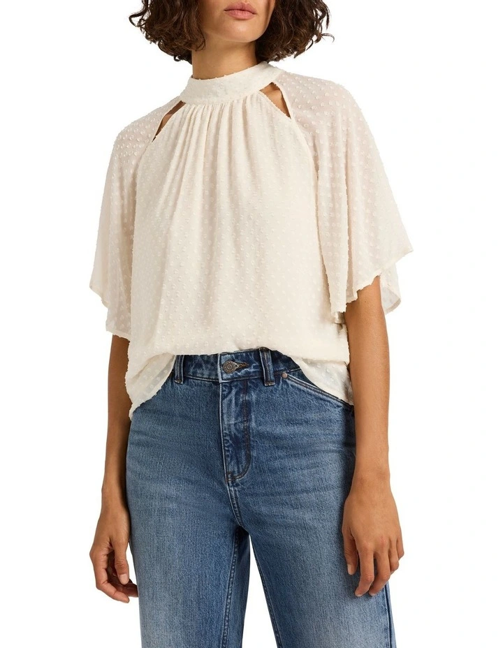 Olivia Clip Spot Top in Ecru