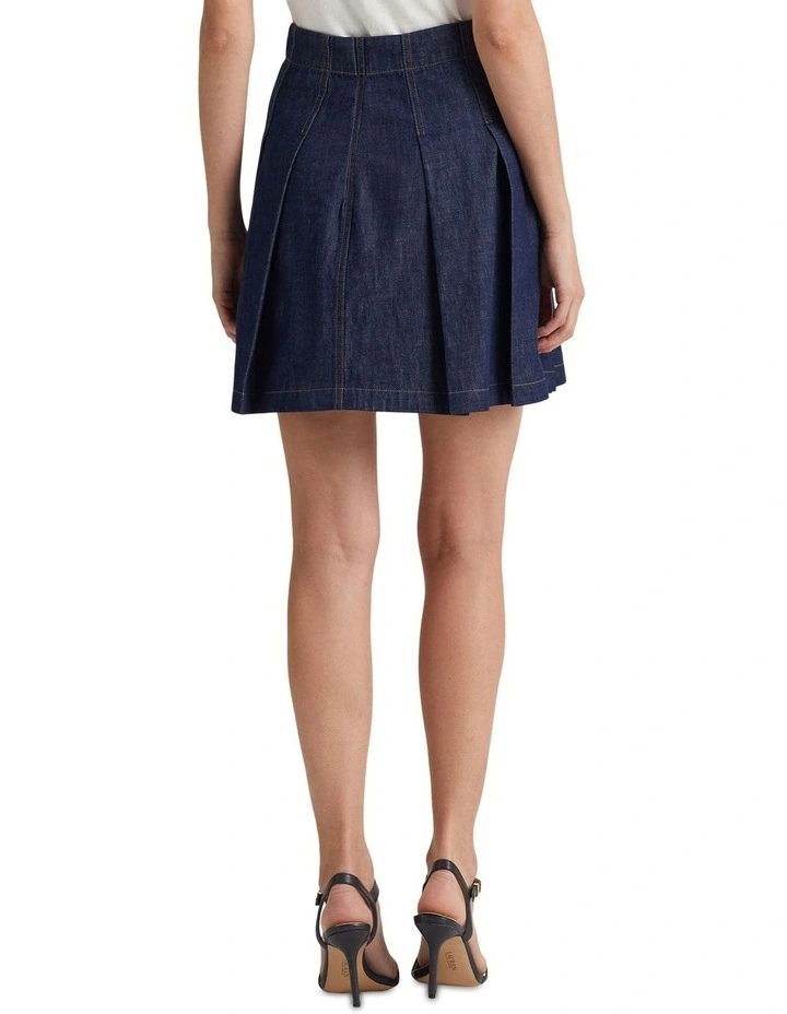 Pleated Denim Miniskirt in Blue