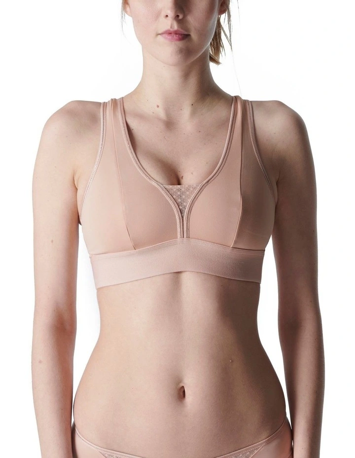 Harmony Wire Free Sports Crop Bra in Beige
