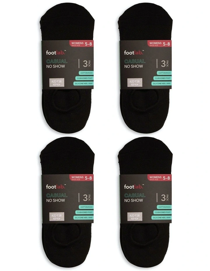 Casual No Show Cushioned Socks 12 Pack in Black