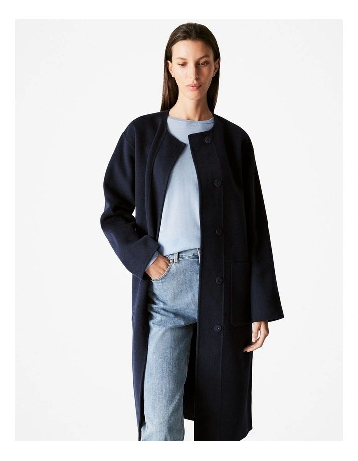 Double Faced Wool Pocketed Classic Coat in Night Sky