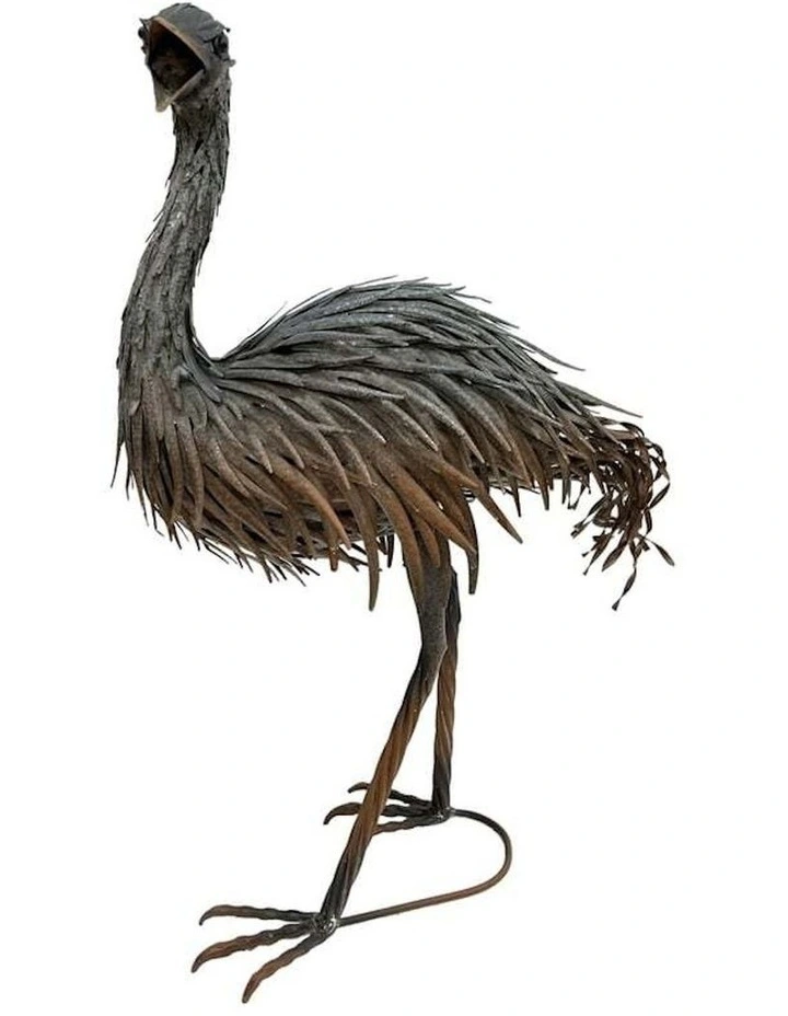 Animal Figurine Emu with Open Beak in Grey/Rust