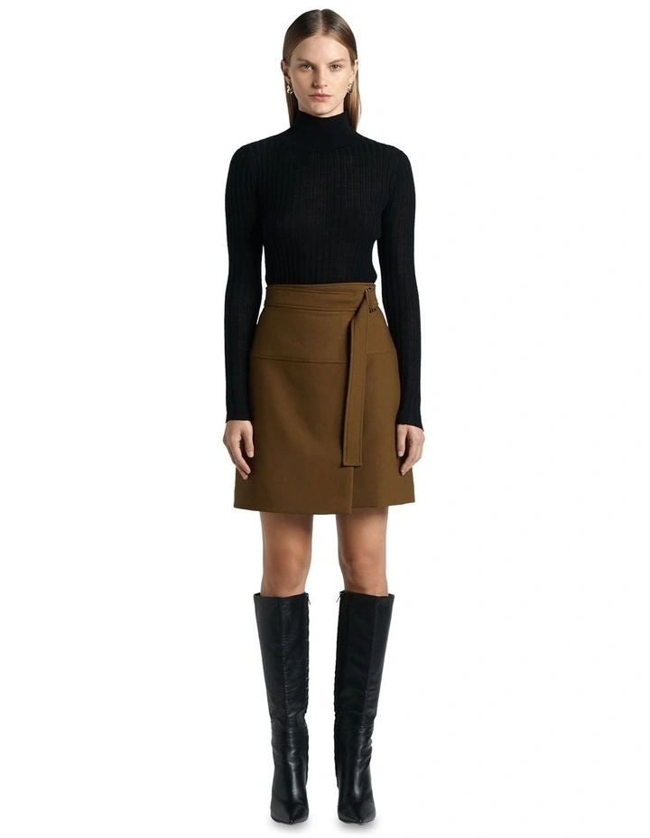 Belted A-Line Mini Skirt in Nutmeg
