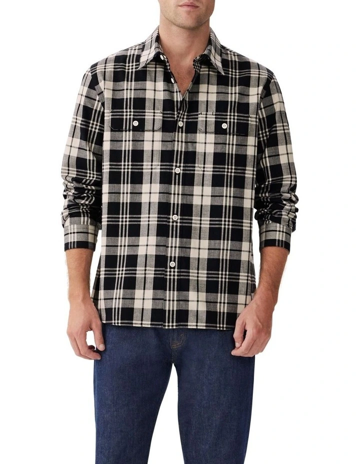 Field Check Long Sleeve Shirt in Black Bone