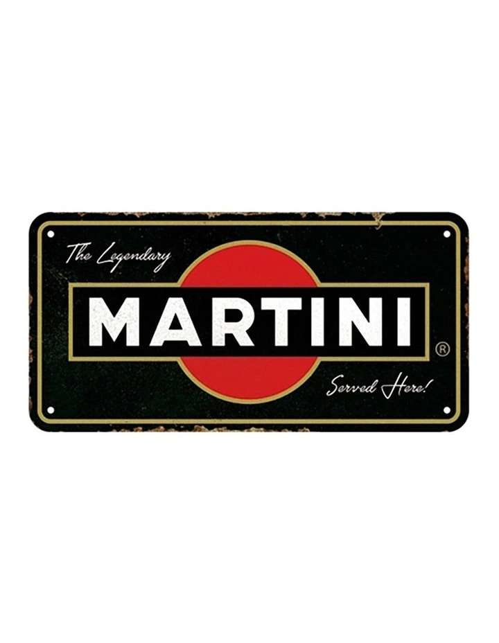Hanging Martini Served Here Dcor Metal Sign 10x20cm in Multi