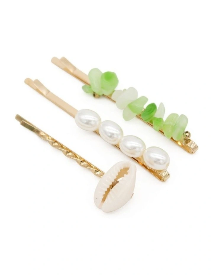 Ciello Hair Clip Set in Lime/White