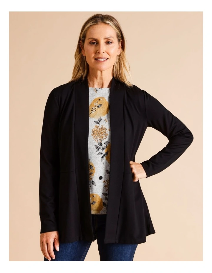 Sustainable Viscose Blend Edge To Edge Knit Travel Cardigan In Black