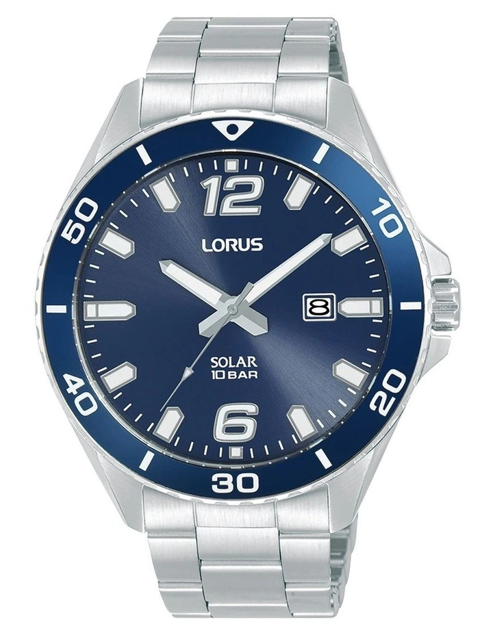 Sports Stainless Steel Case Watch in Silver & Blue