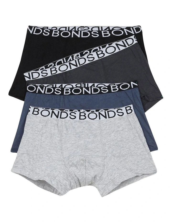 Kids Cotton Trunk 4 Pack in Black/Greyscale