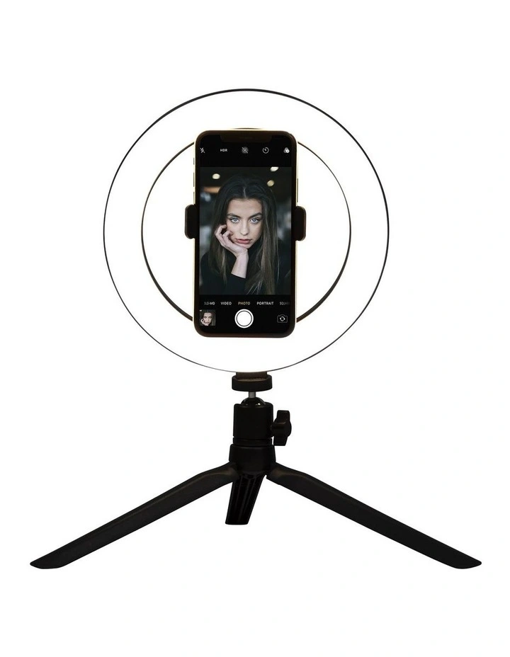 LED Selfie Ring Light 20cm with Stand and Phone Holder in Black