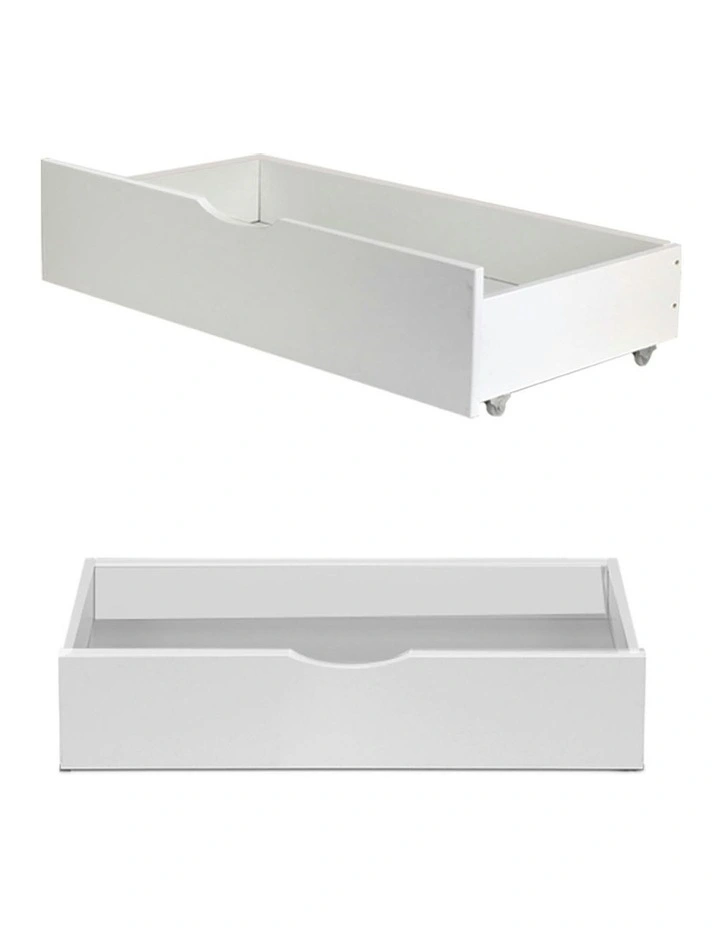 Wooden Trundle Drawers Single Size Set of 2 in White