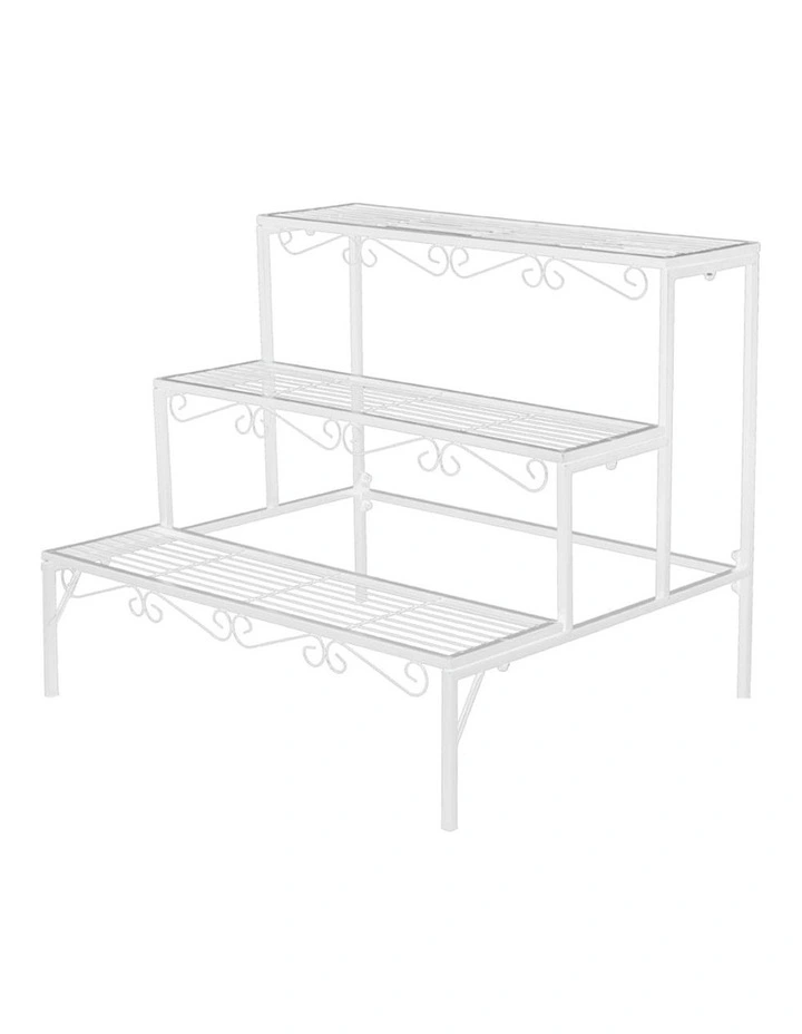 3 Tier Rectangle Metal Plant Stand in White