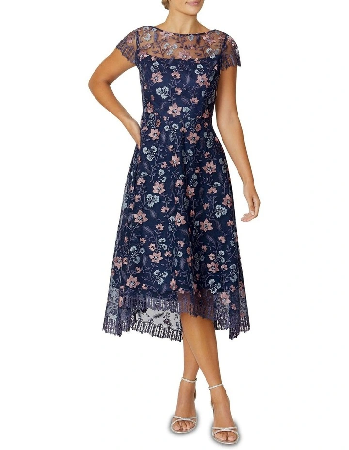 Stellar Floral A-Line Dress in Navy