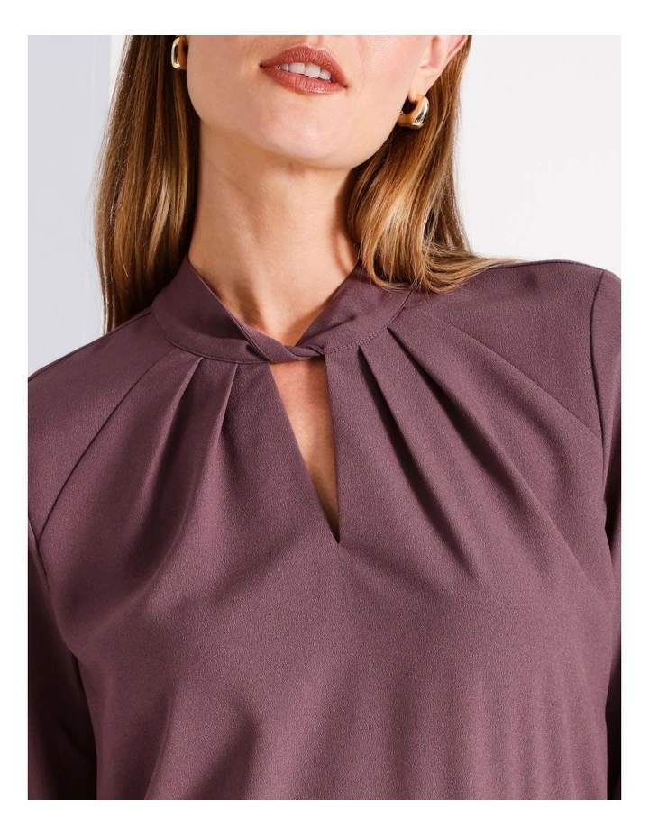 Recycled Polyester Blend Mixed Media Long Sleeve Tee In Aubergine