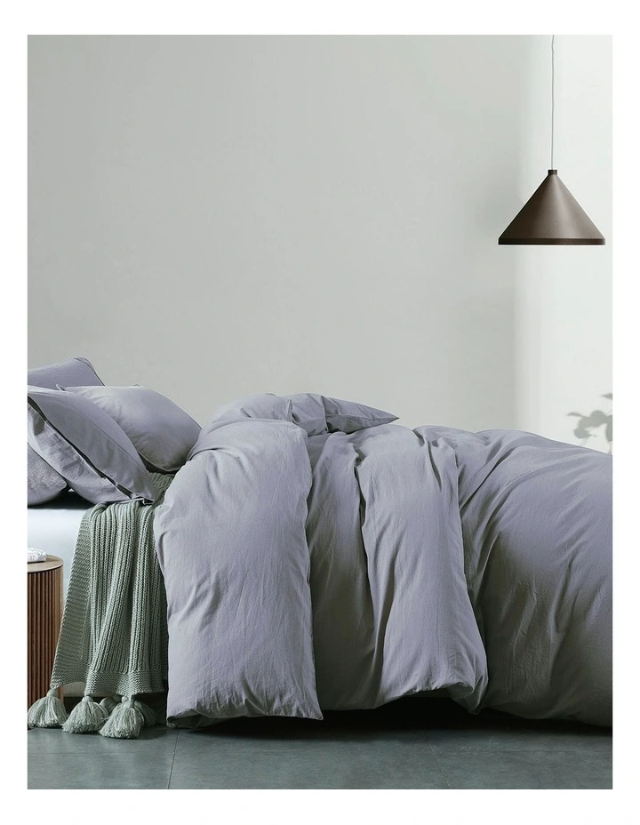 Vintage Washed Cotton Single Quilt Cover Set in Grey