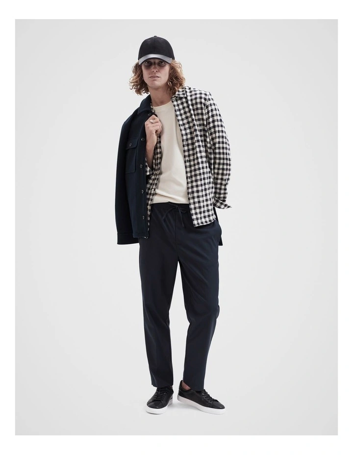 Herringbone Check Long Sleeves Regular Fit Shirt in Navy