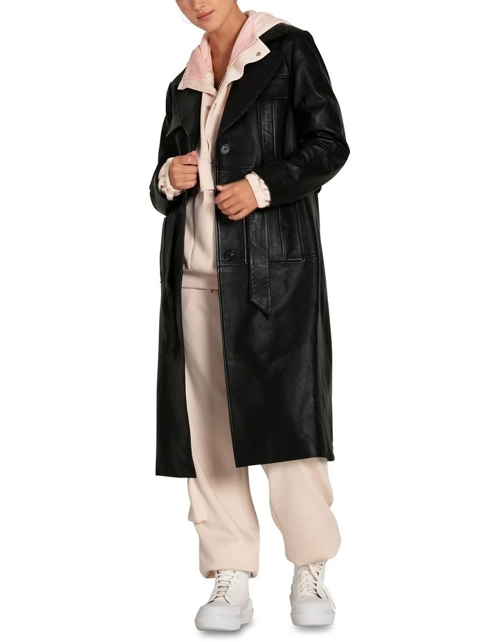 Unstoppable Leather Trench in Black
