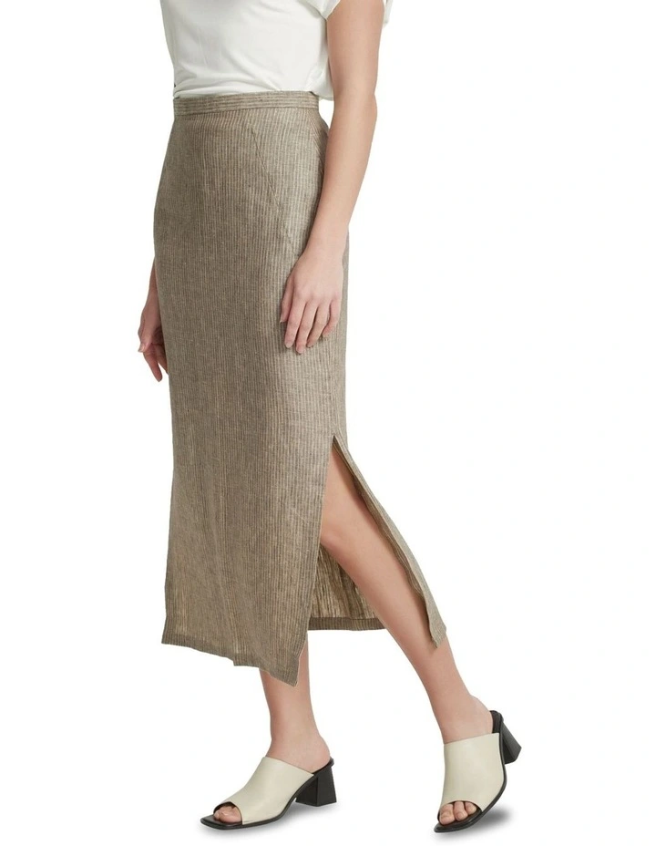 Mia Linen Pinstripe Skirt in Nutshell