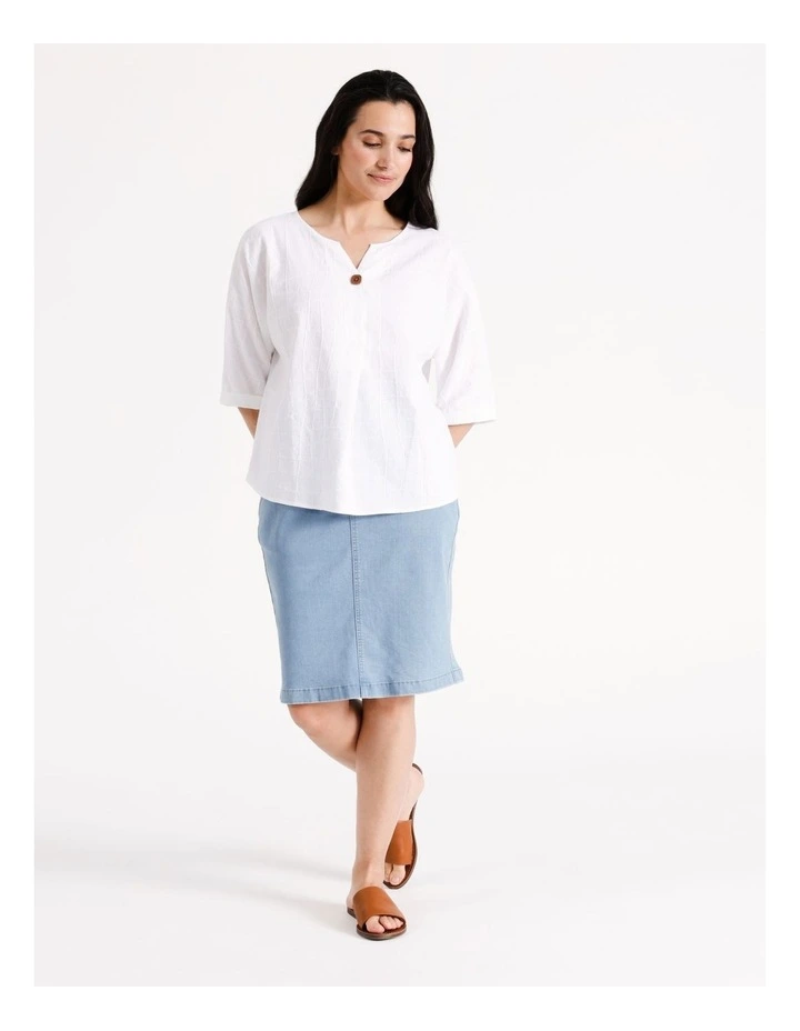 Recycled Cotton Stretch Denim Skirt in Mid Wash