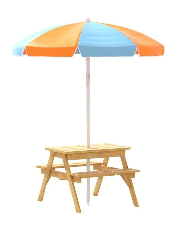Kids Outdoor Table And Chairs Picnic Bench Umbrella Set Water Sand Pit Box