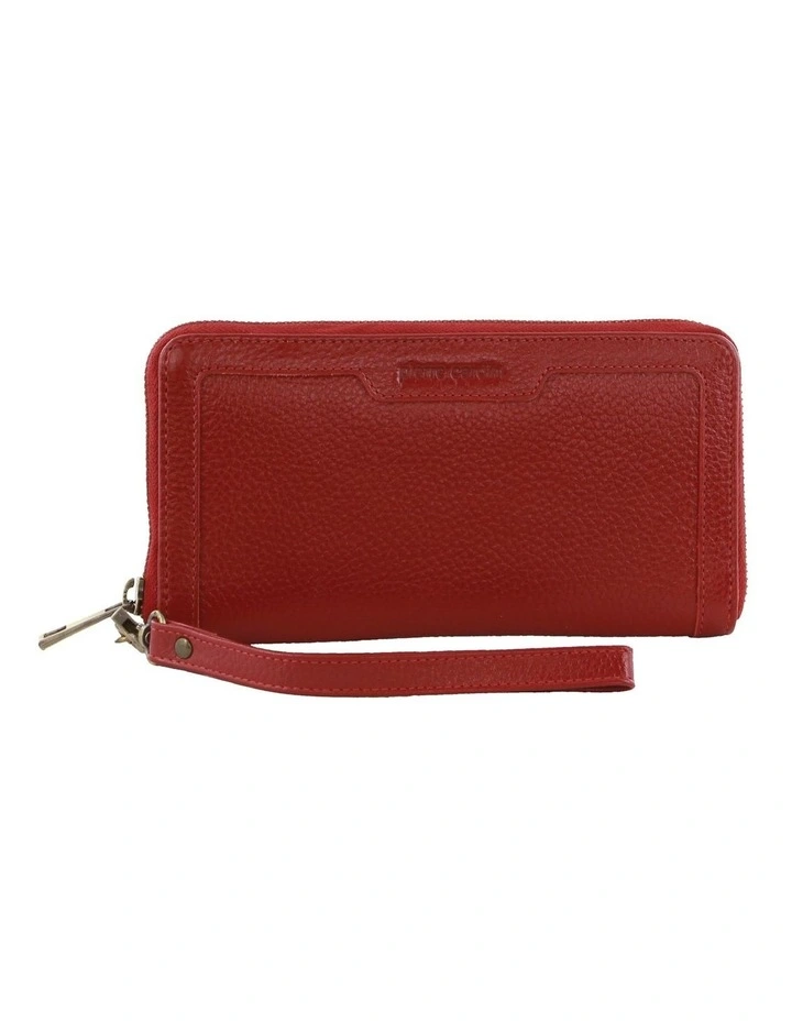 Leather Zip Around Wallet with Wristlet in Red