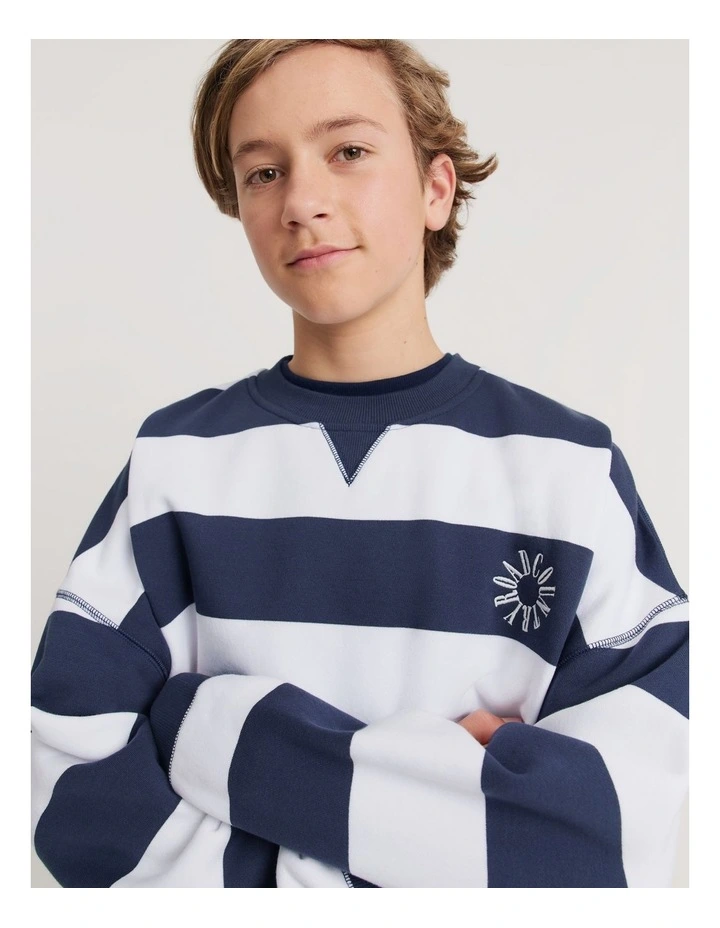 Teen Australian Cotton Circle Logo Sweat in Navy Stripe
