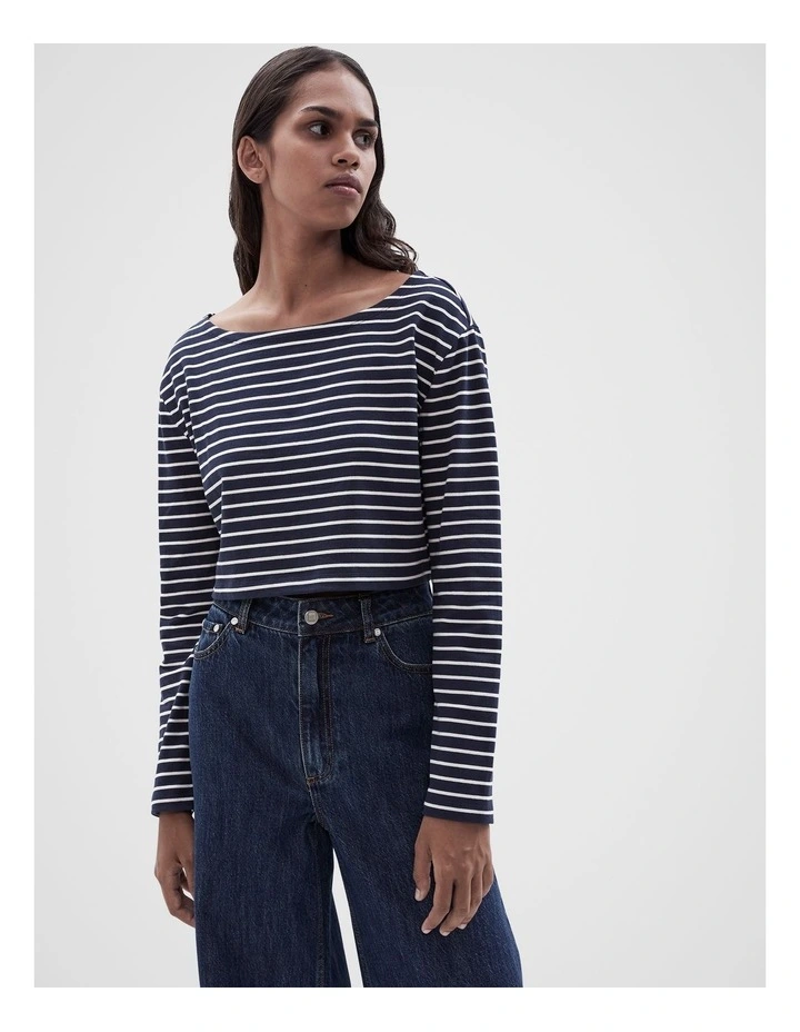 Cropped Stripe Top in Navy Ecru Stripe