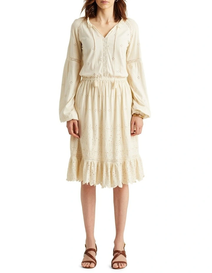 Eyelet Jersey Dress in Natural