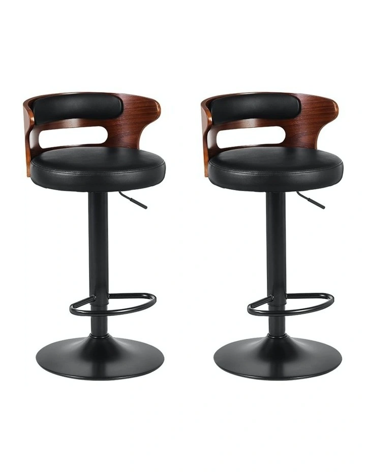 Kitchen Gas Lift Leather Bar Stools in Black