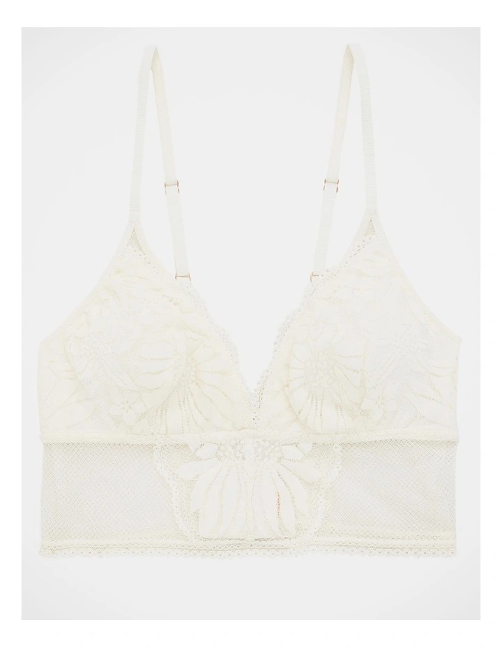Hibiscus Lace Padded Longline Bralette Bra in Soft Muslin