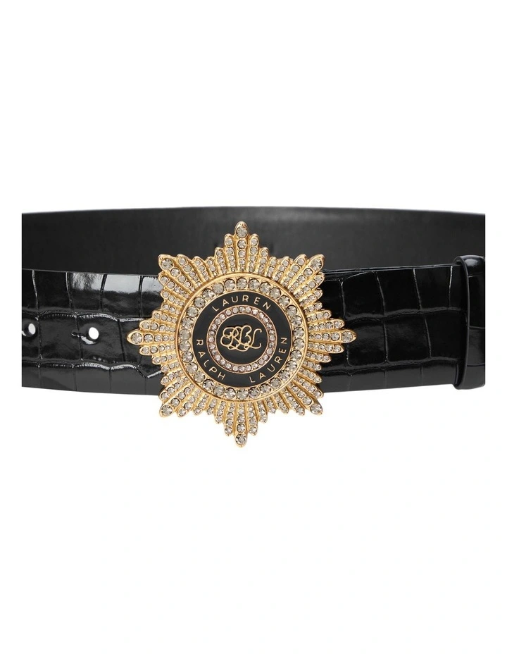 Starburst Crest Leather Wide Belt in Black