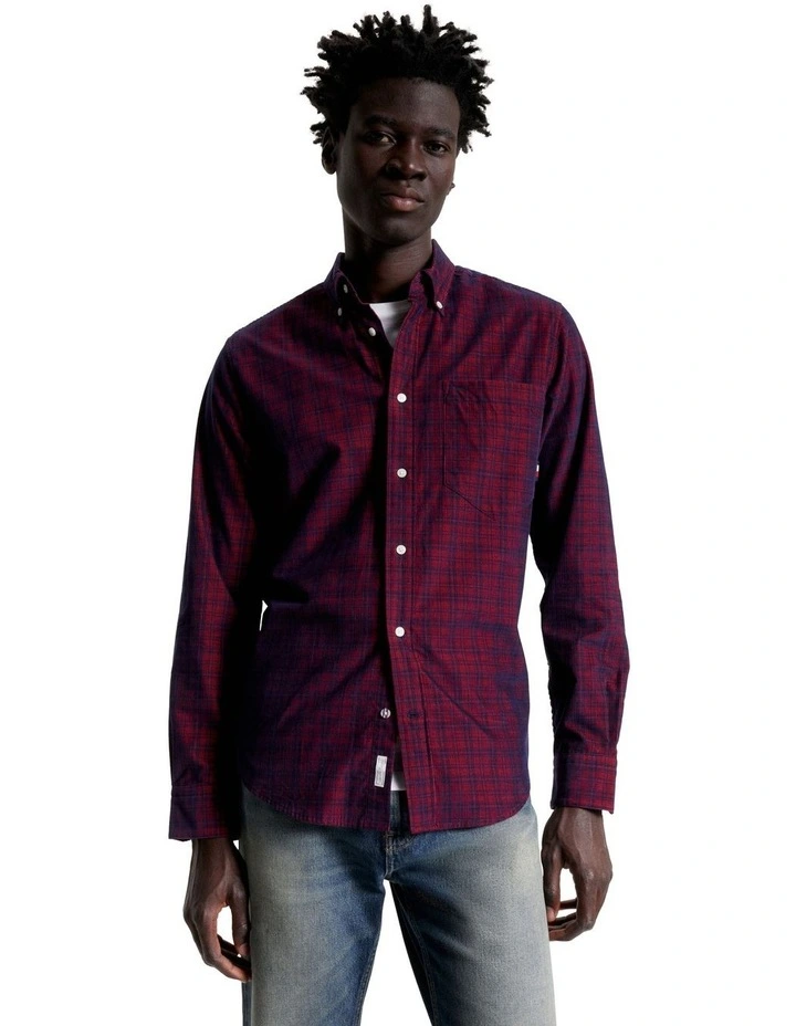 Small Corduroy Tartan Long Sleeve Shirt in Red
