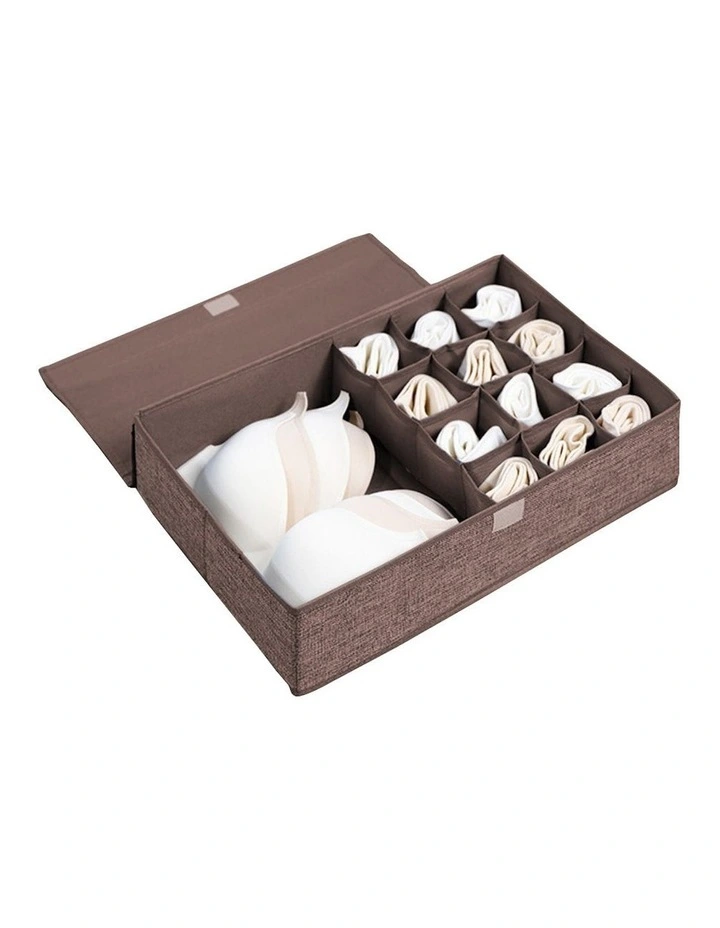 Flip Top Underwear Storage Box Wardrobe Partition Organiser in Coffee