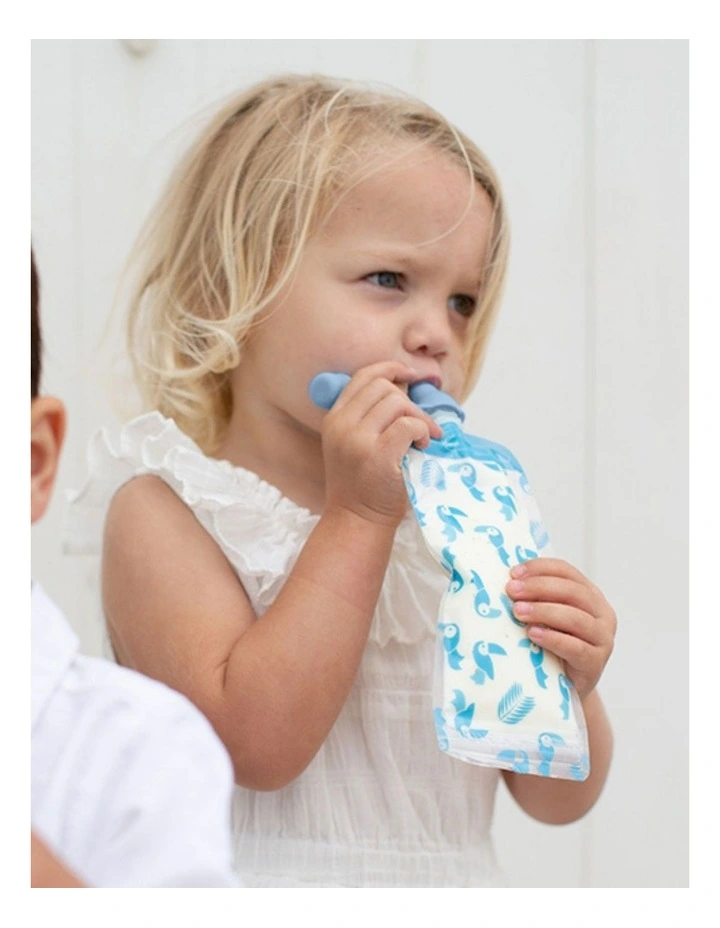 Silicone Food Pouch Soft Spouts 2 Pack in Cerulean/Sage