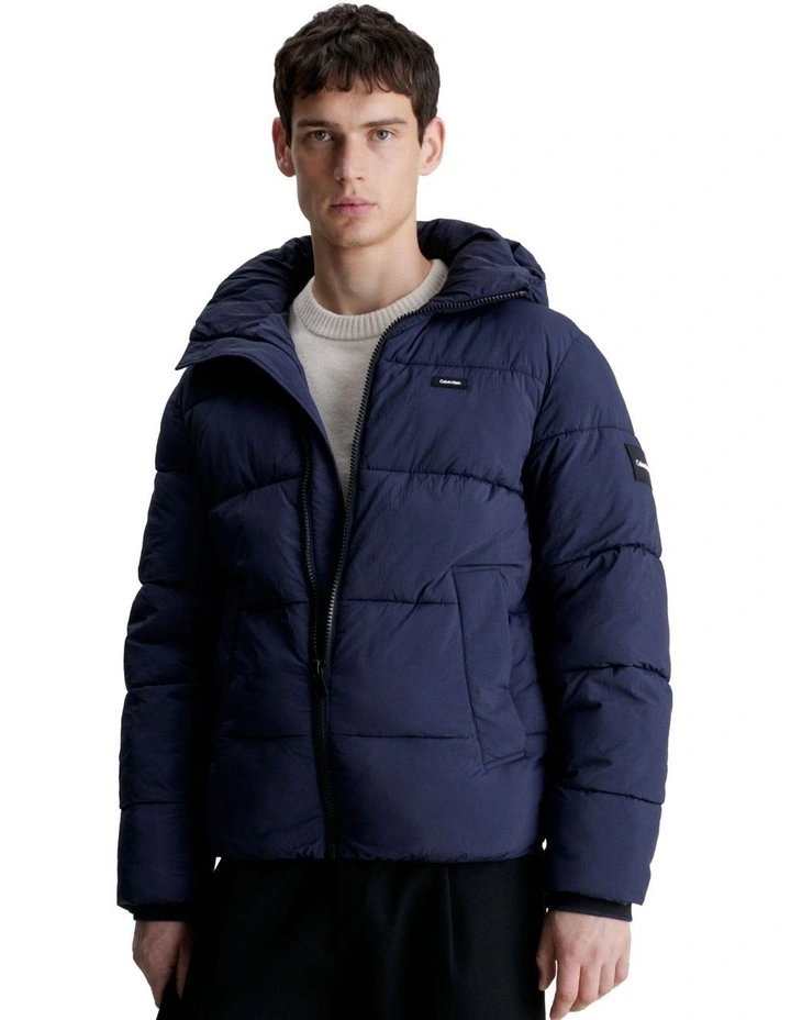 Crinkle Nylon Puffer Jacket in Navy