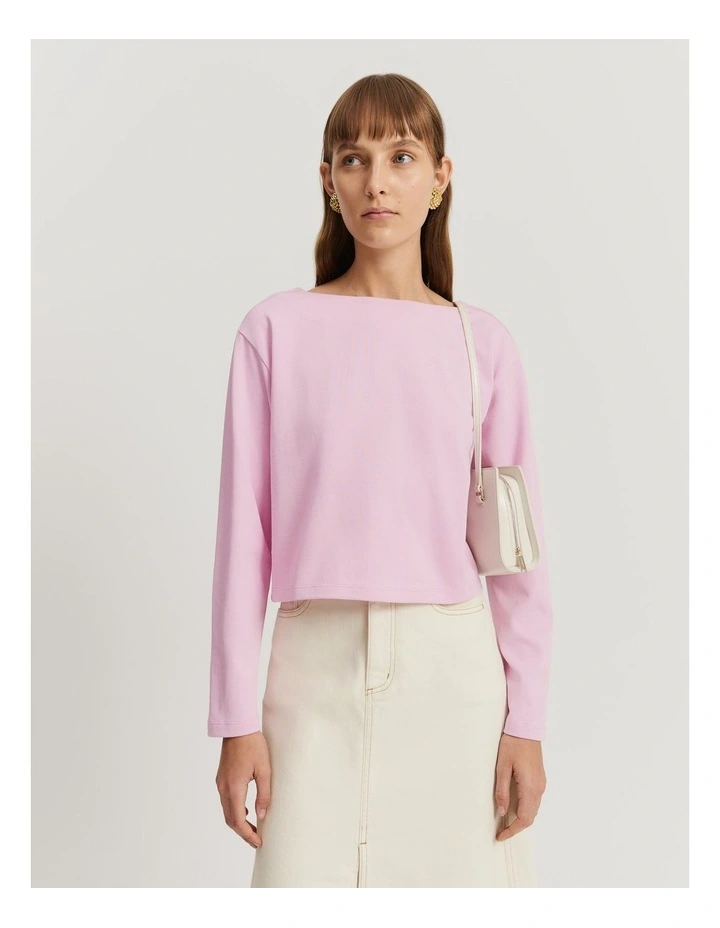 Australian Cotton Long Sleeve Boat Neck T-shirt in Rose