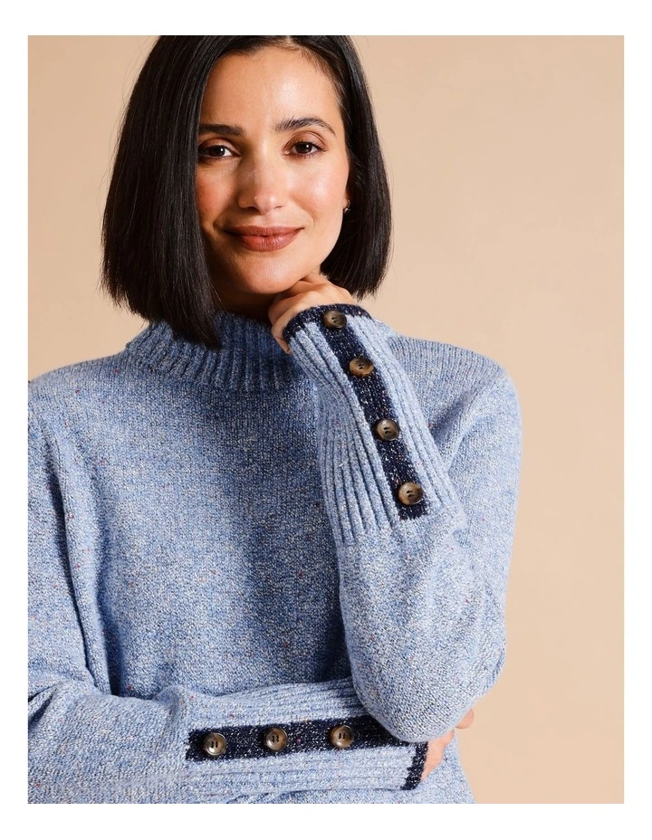 Stand Neck Jumper With Tipping In Blue/ Navy