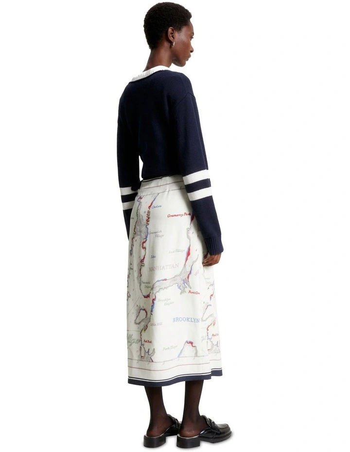 Scarf Print Midi Wrap Skirt in White