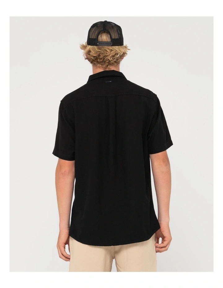 Overtone Short Sleeve Linen Shirt in Black