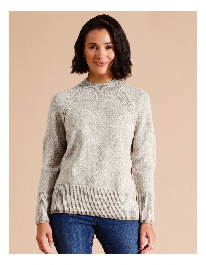 Organic Cotton Blend Side Rib Twist Jumper With Straight Hem In Neutral/Ivory