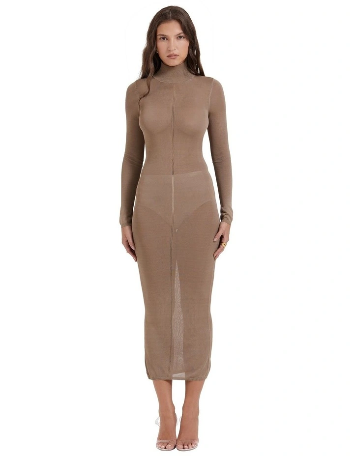 Roberta Knit Midi Dress in Tan